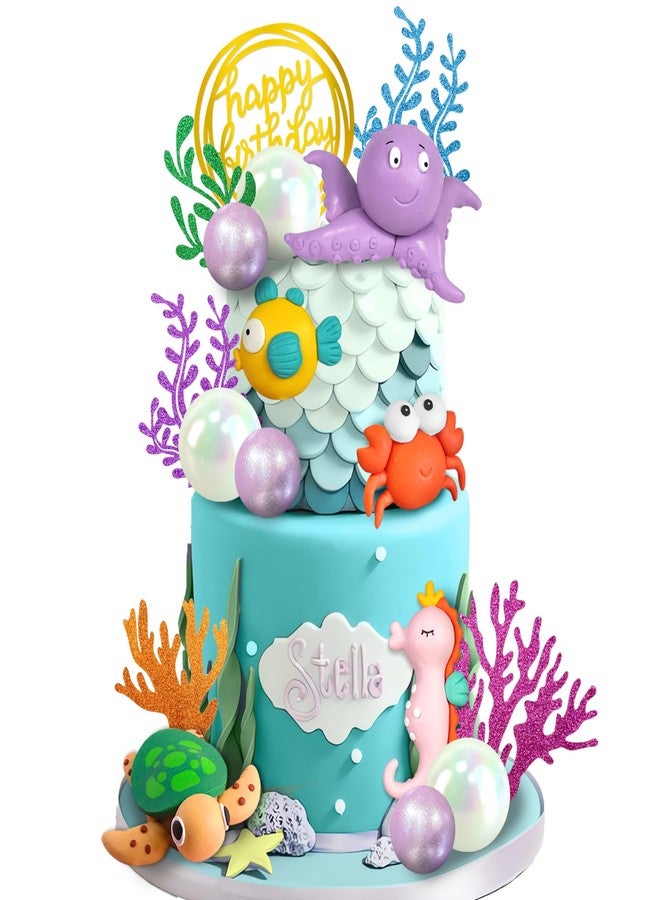 DRWATE 19 PCS Ocean Animal Cake Toppers Sea Animal Cake Toppers Under the Sea Cake Decorations for Sea Ocean Theme Birthday Decorations Supplies (Ocean 2) - Image 1